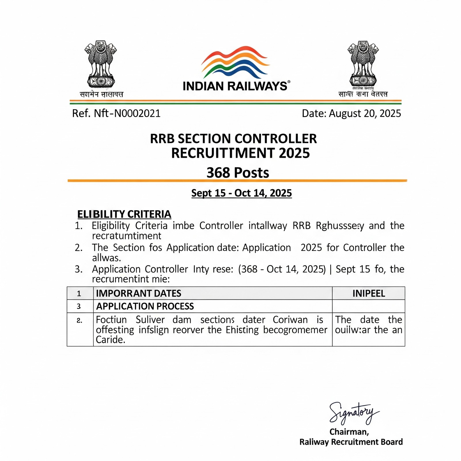 RRB Section Controller Recruitment 2025